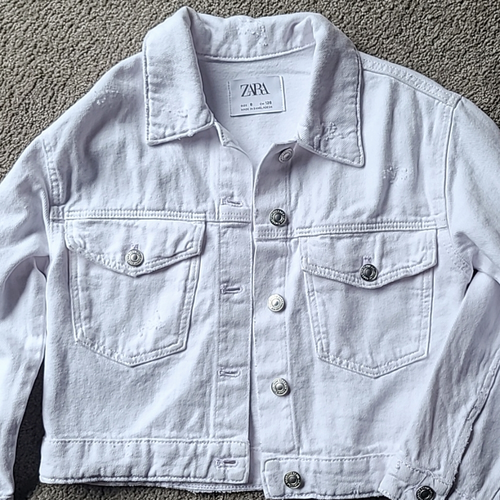 Zara Kids White Denim Jacket Size 8 EUC